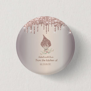 Bóton Redondo 2.54cm Batedeira Brilho Rosa Dourado Brilho Gotejamento P