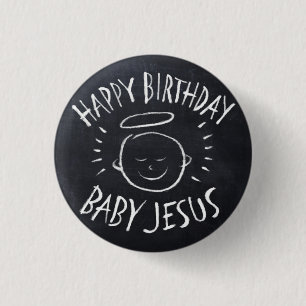 Bóton Redondo 2.54cm Bebê Jesus do feliz aniversario - Natal do giz