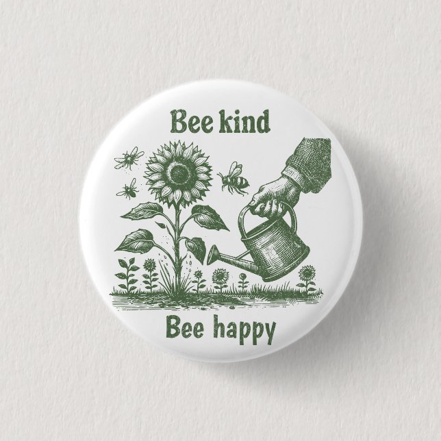 Bóton Redondo 2.54cm  Bee Happy  Sunflower Gardening for Urban gardener (Frente)