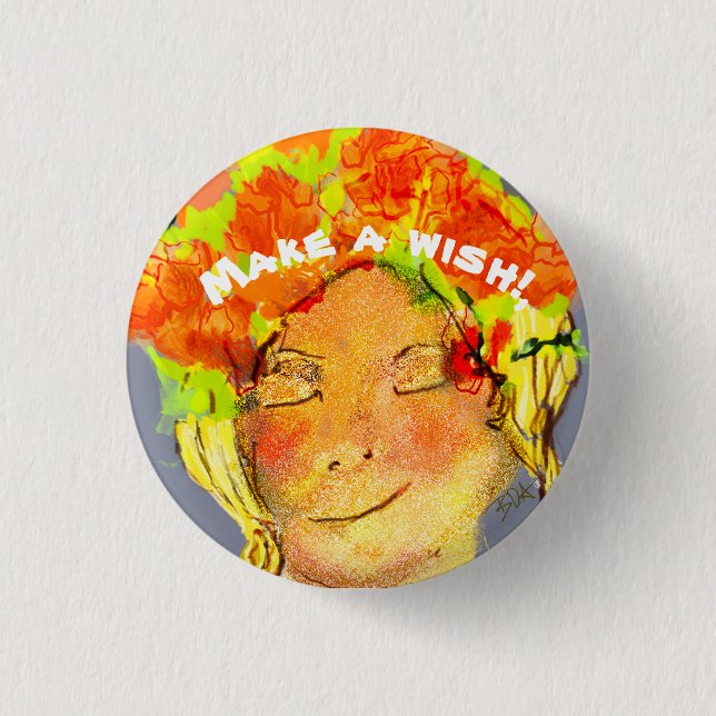 Bóton Redondo 2.54cm Bela Mulher Aniversário Wishing (Frente)