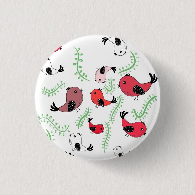 Bóton Redondo 2.54cm Belo design temático de pássaros, estampado  (Frente)