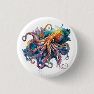 Bóton Redondo 2.54cm Belo Octopus De Aquarela