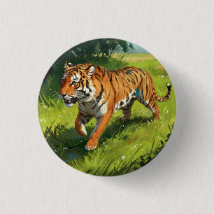 Bóton Redondo 2.54cm Belo Tigre Laranja Correndo na Selva