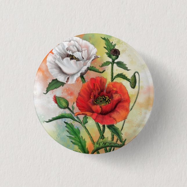 Bóton Redondo 2.54cm Belos papagaios brancos vermelhos - Arte pintada (Frente)