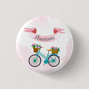 Bóton Redondo 2.54cm Bicicletas de Flor Rosa Moderno