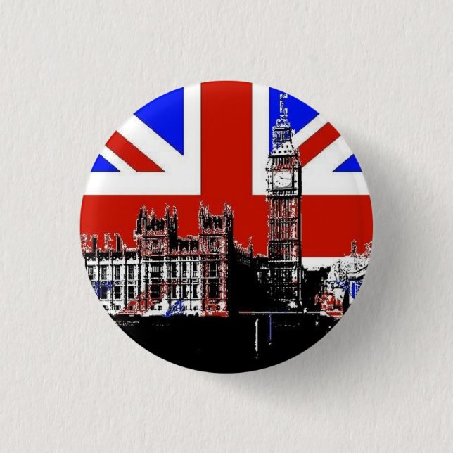 Bóton Redondo 2.54cm Big Ben e Union Jack (Frente)