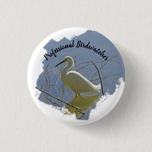 Bóton Redondo 2.54cm Birdwatcher White Egret Foto Birder