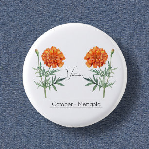 Bóton Redondo 2.54cm Birth Month Flower outubro Marigold