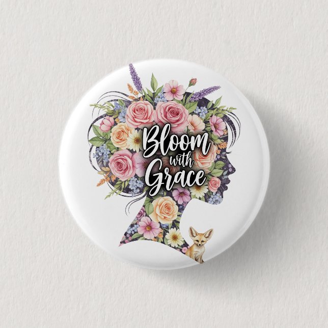 Bóton Redondo 2.54cm Bloom com Grace Floral Inspirational Quote Design (Frente)