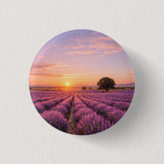 Bóton Redondo 2.54cm Blooming Lavender Field at Golden Sunset Provence 