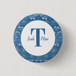 Bóton Redondo 2.54cm Blue Elephant Mandala