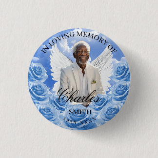 Bóton Redondo 2.54cm Blue Roses Sky Funeral Memorial Button Angel Wings
