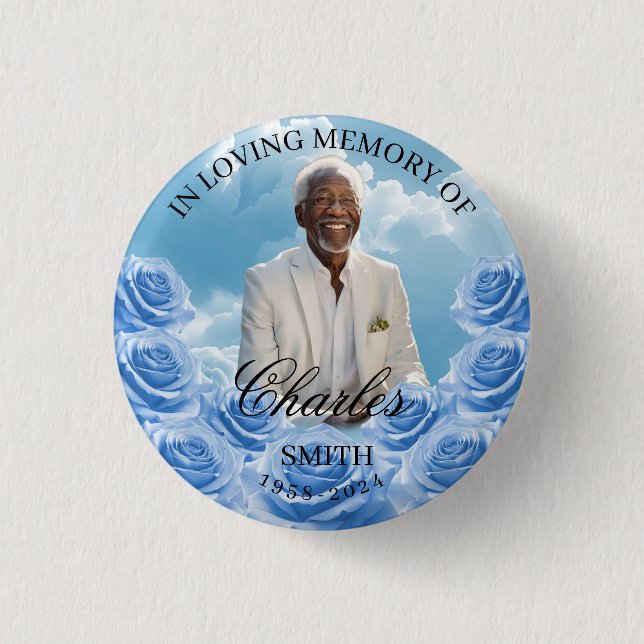 Bóton Redondo 2.54cm Blue Sky Memorial Button Roses Memorial Button  (Frente)