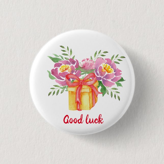 Bóton Redondo 2.54cm Boa sorte Peonias aquáticas (Frente)