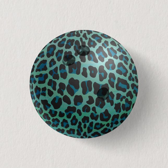 Bóton Redondo 2.54cm Bola de boliche Leopard Teal (Frente)