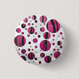 Bóton Redondo 2.54cm Bolinhas Tigre Impressão Rosa e Preto