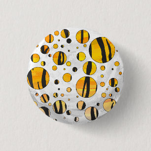 Bóton Redondo 2.54cm Bolinhas Tigre Preto e Laranja