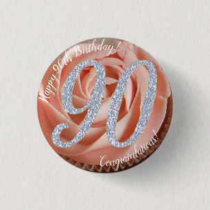 Bóton Redondo 2.54cm Bolo de Aniversário de 90 Anos Crachá Redondo de 3