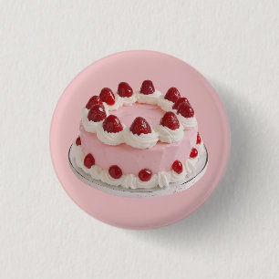 Bóton Redondo 2.54cm Bolo de Celebração de Morango Rosa