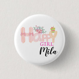 Bóton Redondo 2.54cm bolo de nata de menina feliz