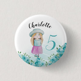 Bóton Redondo 2.54cm Boneca Azul Doce Molhada à Mão