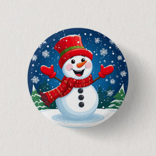 Bóton Redondo 2.54cm Boneco de Neve Alegre com Cachecol e Chapéu Vermel