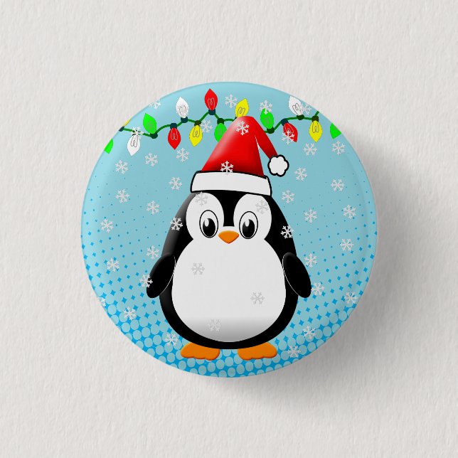 Bóton Redondo 2.54cm Bonita Cartoon Penguin Santa Hat Luzes de Natal (Frente)