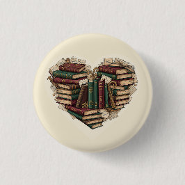 Bóton Redondo 2.54cm Book Heart Button | Vintage Aesthetic Reader Pin