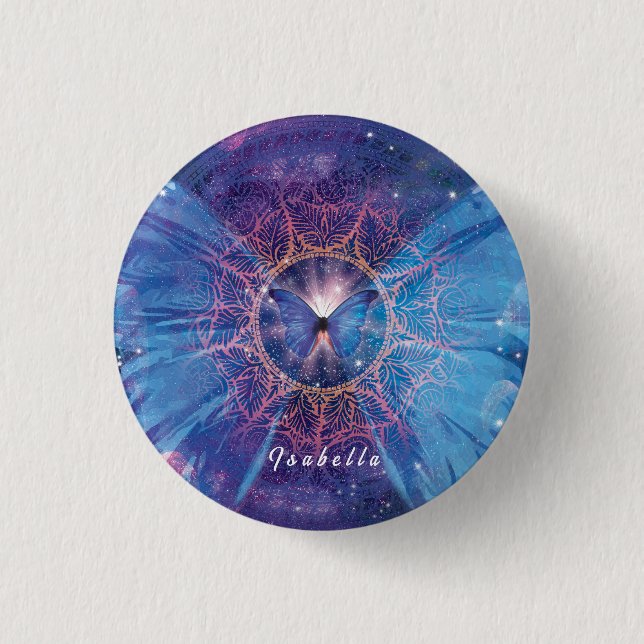 Bóton Redondo 2.54cm Borboleta Morpho / Galaxy Mandala (Frente)