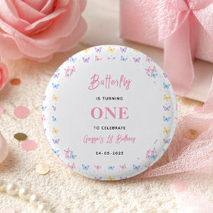 Bóton Redondo 2.54cm Borboleta Rosa Roxa Fofa Aniversário de 1 ano para