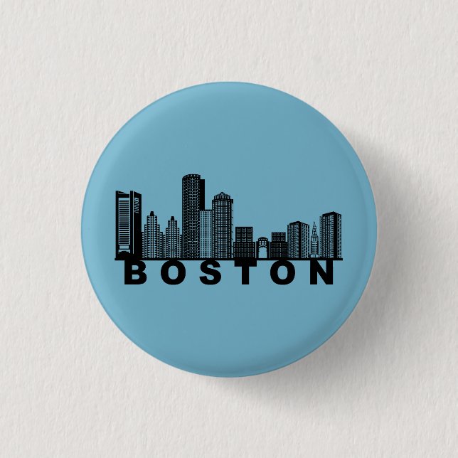 Bóton Redondo 2.54cm Boston Skyline Silhouette  (Frente)
