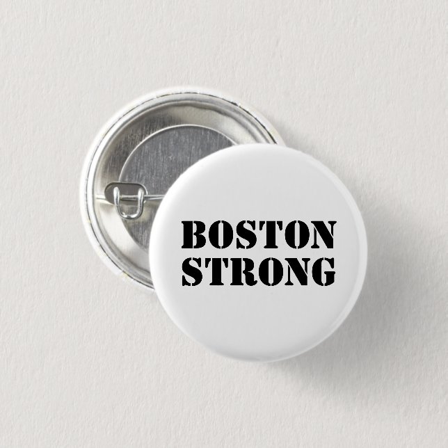 Bóton Redondo 2.54cm "Boston Strong" - preto branco (Frente & Verso)