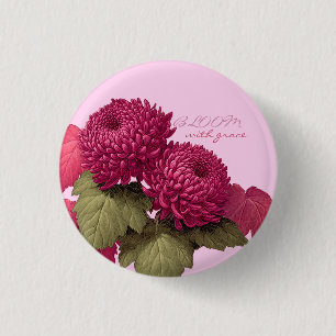 Bóton Redondo 2.54cm Botânica Crisântemo Magenta Vintage