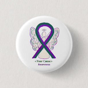 Bóton Redondo 2.54cm Botão Anjo de Sensibilização Verde e Roxo