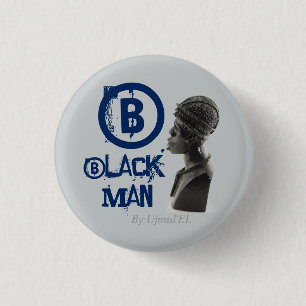 Bóton Redondo 2.54cm Botão azul/cinzento do homem negro