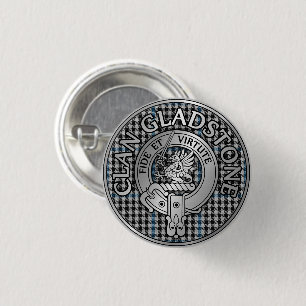 Bóton Redondo 2.54cm Botão Clan Gladstone Crest & Tartan