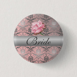 Bóton Redondo 2.54cm Botão Cor-de-rosa do Damask