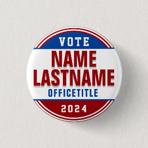 Bóton Redondo 2.54cm Botão da Campanha Eleitoral Vermelho, Azul Branco