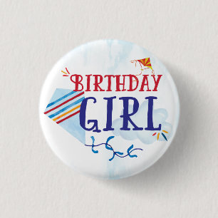 Bóton Redondo 2.54cm Botão da menina do aniversário do papagaio