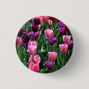 Bóton Redondo 2.54cm Botão das tulipas/crachá cor-de-rosa e roxos