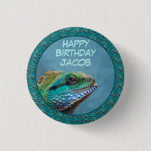 Bóton Redondo 2.54cm Botão de aniversário de Iguana