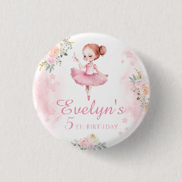 Bóton Redondo 2.54cm Botão de aniversário floral brilhante cor-de-rosa