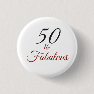 Bóton Redondo 2.54cm Botão de aniversário vermelho e preto "50 é fab