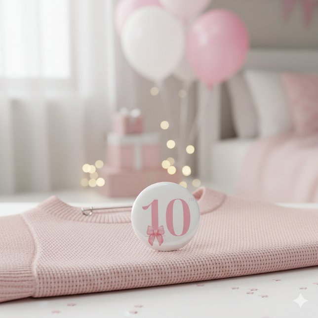 Bóton Redondo 2.54cm Botão de Arco Rosa do 10º Aniversário (Criador carregado)