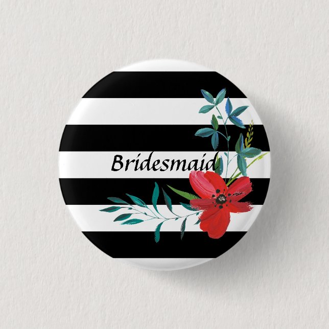 Bóton Redondo 2.54cm Botão de Bridesmaid Preto e Branco Moderno (Frente)