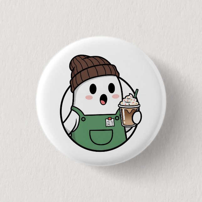 Bóton Redondo 2.54cm Botão de Café Fantasma Fofo (Frente)