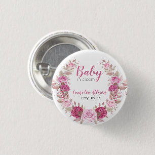 Bóton Redondo 2.54cm Botão de Celebração do Chá de fraldas Floral de Bl