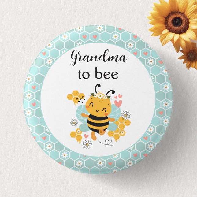 Bóton Redondo 2.54cm Botão de Chá de fraldas da Bee Girl (Sweet as Can Bee Baby Girl Baby Shower Button)