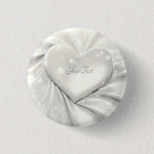 Bóton Redondo 2.54cm Botão de Coração de Creme Branco Elegante