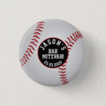Bóton Redondo 2.54cm Botão de Favor do Bar de Baseball Mitzvah Preto<br><div class="desc">Bar de beisebol personalizado vermelho,  branco e preto Mitzvah obrigado a favor.</div>